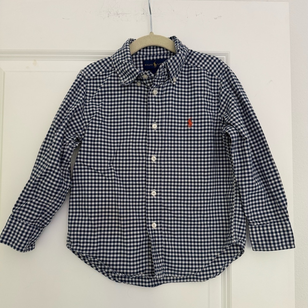Ralph Lauren boys navy & white checkered button down shirt top size 4 years